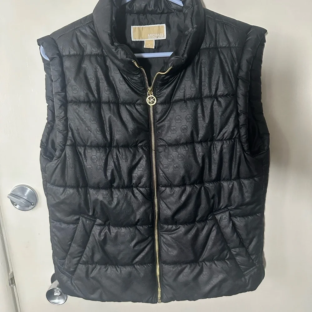 Michael Kors Black Puffer Vest with Gold Accents
